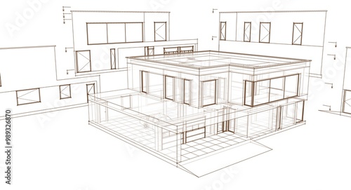 house architectural project sketch 3d illustration