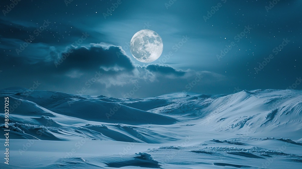 Christmas Night and the Snow Fields of North Pole With Full Moon Background. Generative Ai Christmas Night and the Snow Fields of North Pole With Full Moon Background. Generative Ai