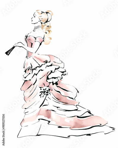 woman in 19th century evening dress sketch