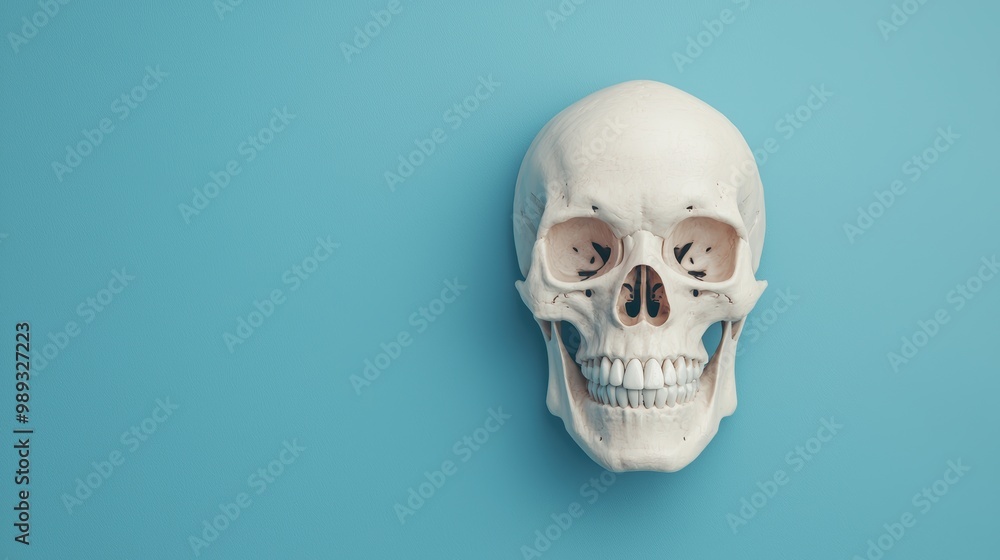 Obraz premium Realistic Human Skull on Blue Background