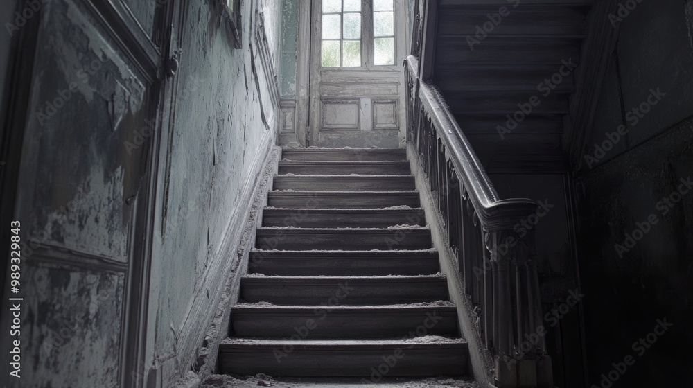 Staircase, forsaken abode. Sunlit. Staircase, forsaken abode. Sunlit.