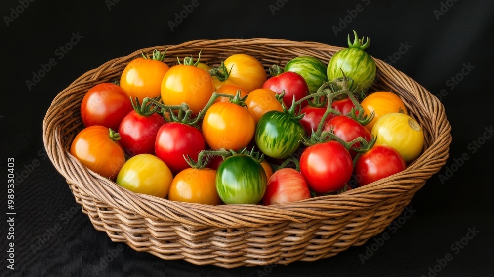 Tomatoes in colorful wicker basket Tomatoes in colorful wicker basket