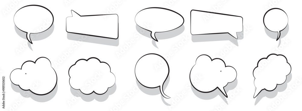 Obraz premium Speech and thought bubbles with shadow icon set vector. Editable stroke