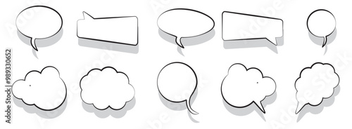 Speech and thought bubbles with shadow icon set vector. Editable stroke