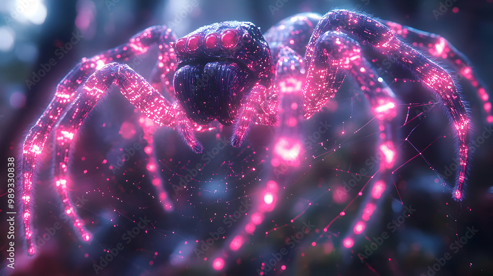 Glowing Spider Web 3D Illustration Glowing Spider Web 3D Illustration