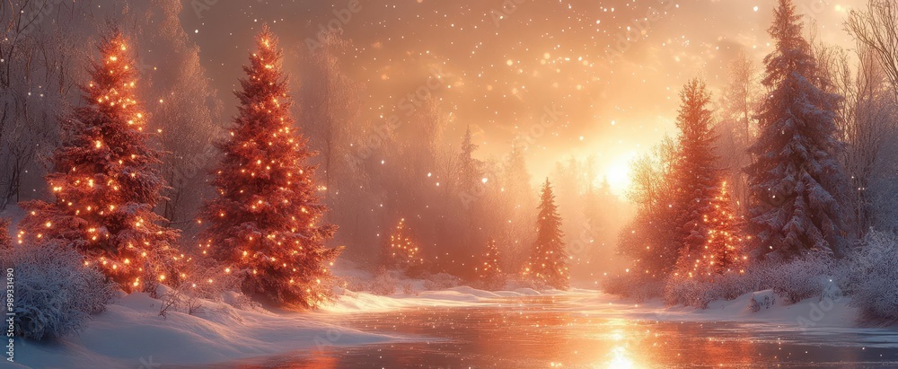 winter wonderland enchanted forest scene with snowladen evergreens and twinkling lights rich red tones and warm golden accents create a magical christmas atmosphere winter wonderland enchanted forest scene with snowladen evergreens and twinkling lights rich red tones and warm golden accents create a magical christmas atmosphere