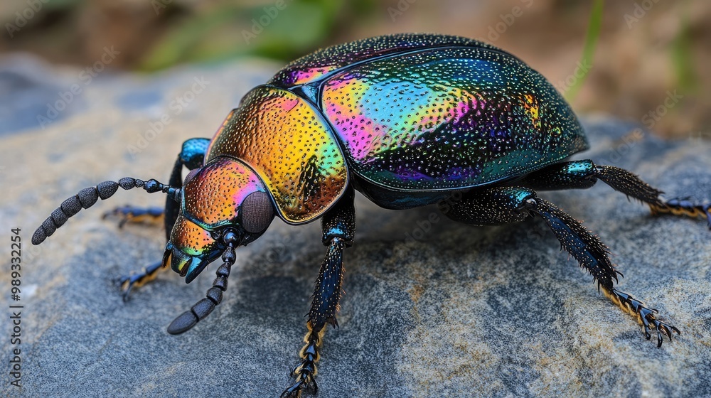 Naklejka premium Close-Up of a Vibrant Iridescent Beetle