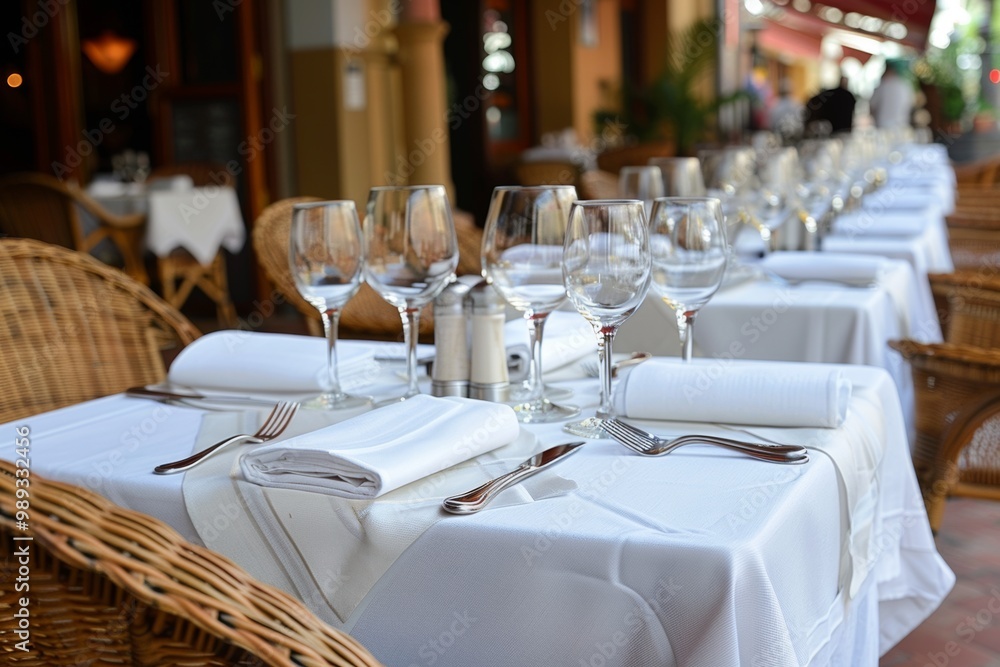 Fototapeta premium A table is set for a romantic dinner outside on a patio.