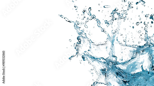 Elegant water splash, intricate details, overhead perspective, set against a pristine white backdrop, showcasing the fluid motion and beauty of water in a minimalist style