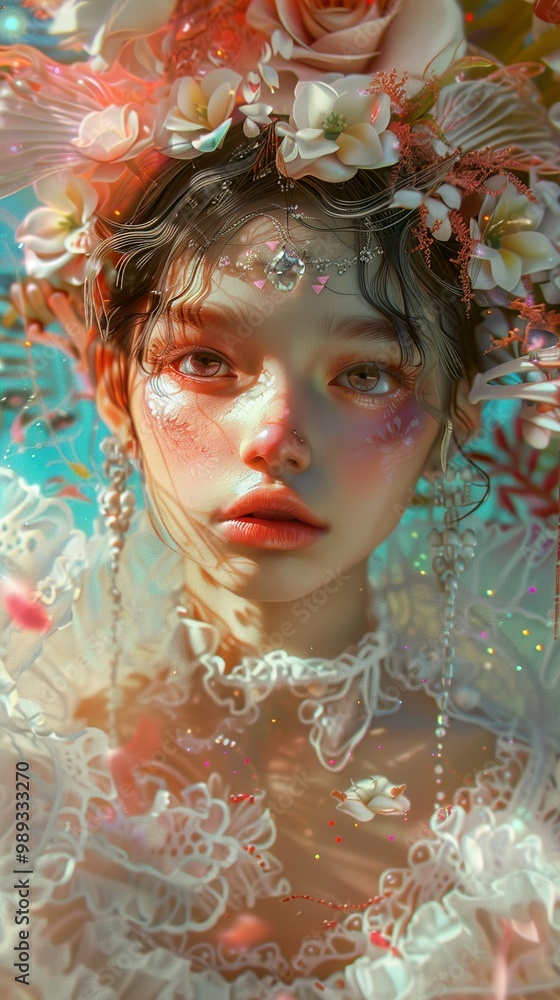 Dreamy Portrait of a Woman with Floral Crown Dreamy Portrait of a Woman with Floral Crown