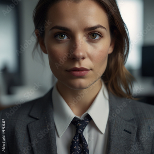 Beautiful Business Woman in Grey Business Suit