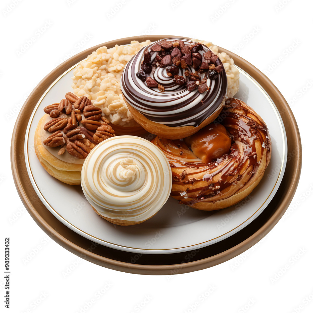 donuts on plate isolated on white background
donuts on plate isolated on white background
