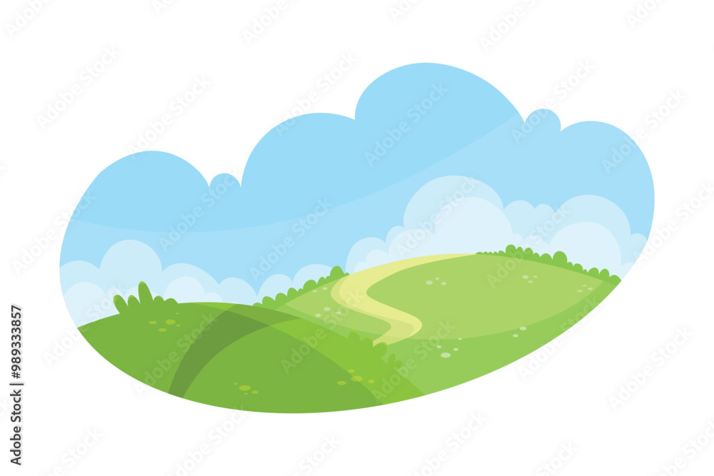 Organic Farming Green Rural Field with Crop Growing Vector Illustration