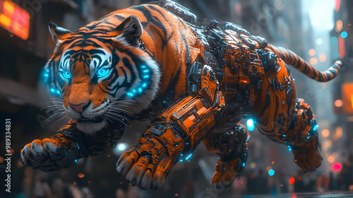 Cybernetic Tiger Illustration - Futuristic Animal Design photo