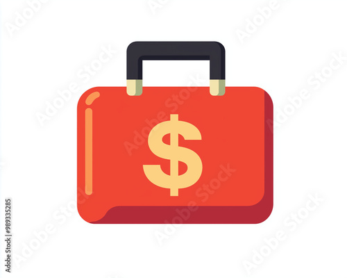 Minimalist briefcase icon with a dollar sign on it, flat design