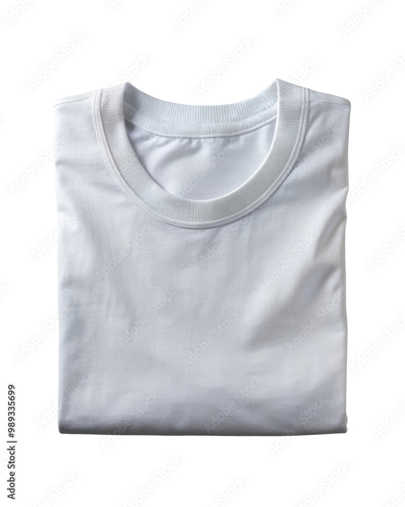 Neatly folded plain white t-shirt displayed from a top-down view. Simple round neckline and smooth fabric, perfect for casual wear or apparel design. Isolated on transparent background, png. Neatly folded plain white t-shirt displayed from a top-down view. Simple round neckline and smooth fabric, perfect for casual wear or apparel design. Isolated on transparent background, png.