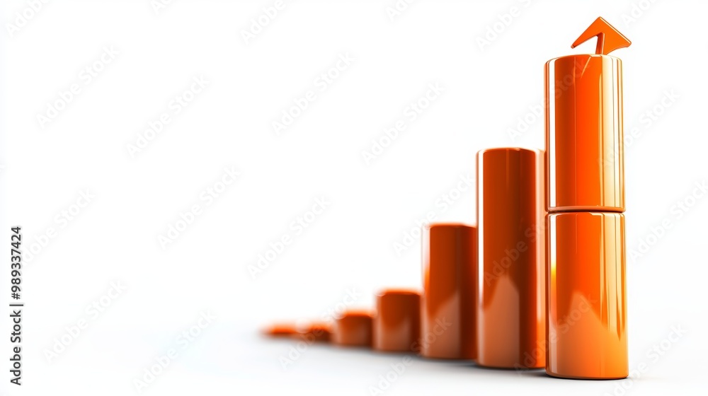 Orange bar graph increasing on a white background, symbolizing growth and success in business and finance. Orange bar graph increasing on a white background, symbolizing growth and success in business and finance.