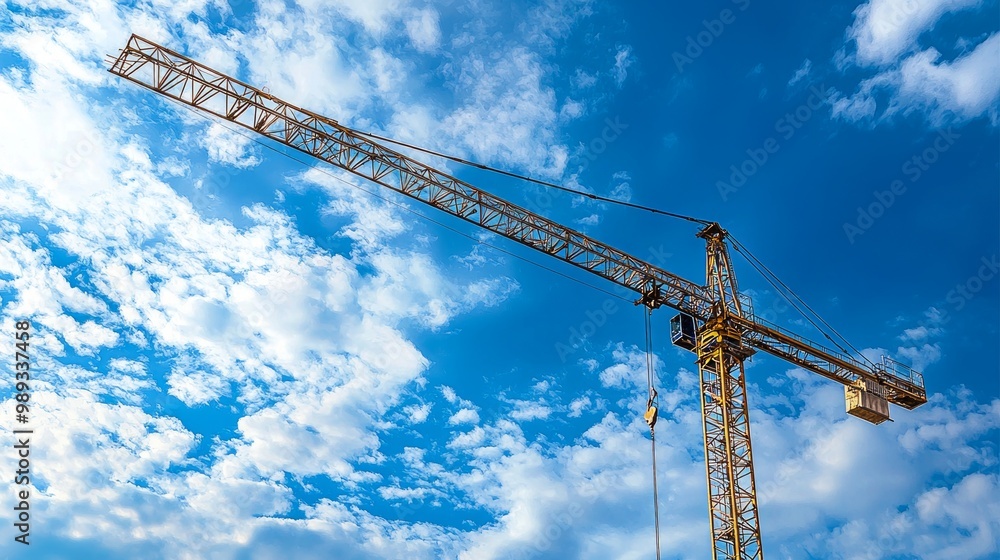 Construction crane towering over a blue sky with clouds Construction crane towering over a blue sky with clouds