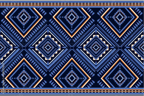 Blue Ethnic ikat art.Design for carpet, wallpaper, clothing, wrapping, fabric, cover, textile. ikat pattern in tribal, Embroidery Mexican style. Aztec geometric art ornament print.