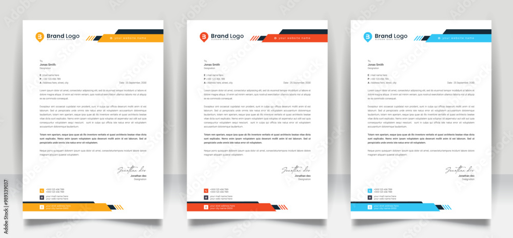 Abstract business letterhead template design for business project. Corporate letterhead design with color variation bundle. Creative Office letterhead layout with company logo and icon. Abstract business letterhead template design for business project. Corporate letterhead design with color variation bundle. Creative Office letterhead layout with company logo and icon.