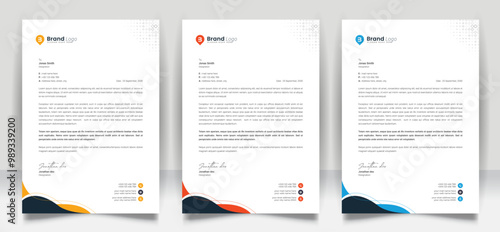 Abstract business letterhead template design for business project. Corporate letterhead design with color variation bundle. Creative Office letterhead layout with company logo and icon.