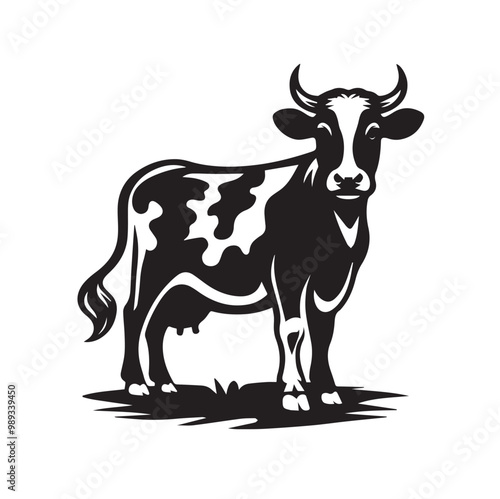 Adorable Cow Silhouette Vector Art Illustration