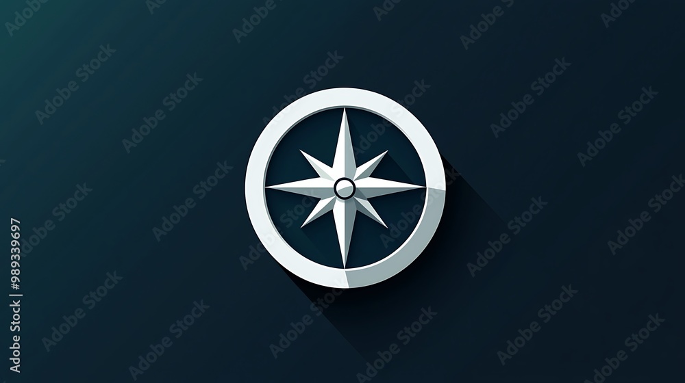 Minimalistic Vector Compass Icon in White on Dark Background Minimalistic Vector Compass Icon in White on Dark Background