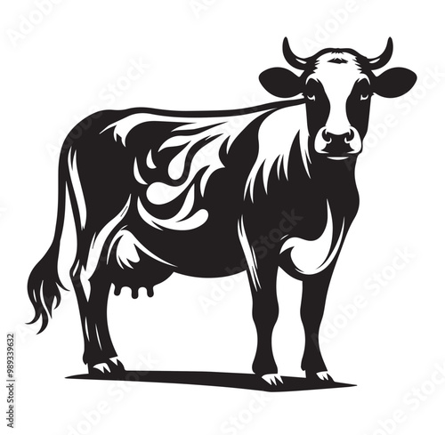 Adorable Cow Silhouette Vector Art Illustration