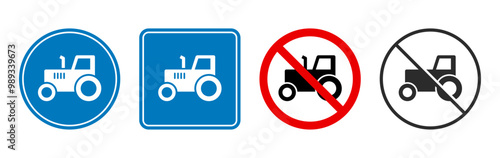 Traffic signs with tractor icons. Vector illustration