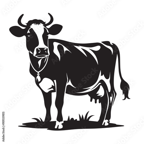 Adorable Cow Silhouette Vector Art Illustration