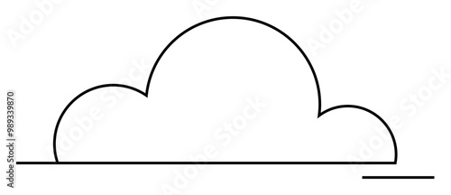 Black outlined cloud shape on a horizontal line in a clean minimalist style. Ideal for weather icons, simplistic designs, digital art, vector illustrations, atmospheric themes. Three words minimalist