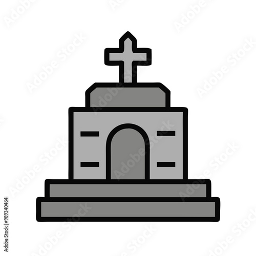 Mausoleum icon, solemn mood, symbolizing memorial services and eternal resting places, on a transparent background
