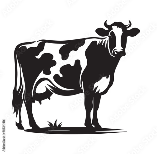 Adorable Cow Silhouette Vector Art Illustration
