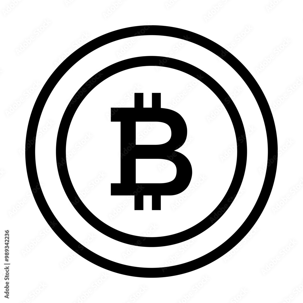 Black outlined Bitcoin symbol encased in two circles denotes digital currency, blockchain technology, decentralized finance, cryptocurrency trading, and financial innovation. Ideal for financial techn Black outlined Bitcoin symbol encased in two circles denotes digital currency, blockchain technology, decentralized finance, cryptocurrency trading, and financial innovation. Ideal for financial techn