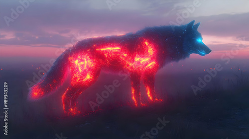 Digital Wolf in Neon Lights Illustration photo