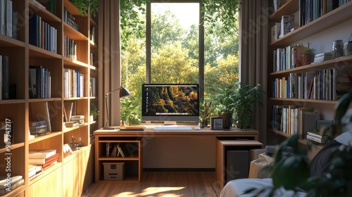 A compact bookshelf with a folding desk for a functional study area.
