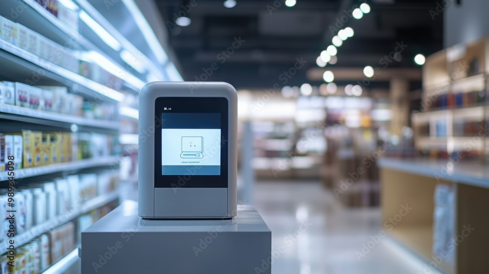 self-checkout kiosk in a modern store, symbolizing the automation of retail self-checkout kiosk in a modern store, symbolizing the automation of retail