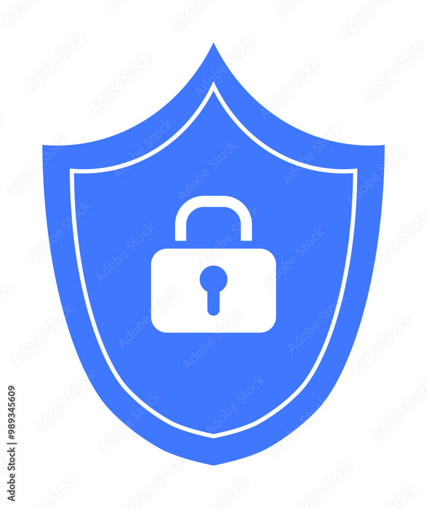 Blue shield icon with a white lock at the center, signifying security and safety. Ideal for online security, data protection, cybersecurity, privacy, and antivirus themes. Flat design style. Blue shield icon with a white lock at the center, signifying security and safety. Ideal for online security, data protection, cybersecurity, privacy, and antivirus themes. Flat design style.