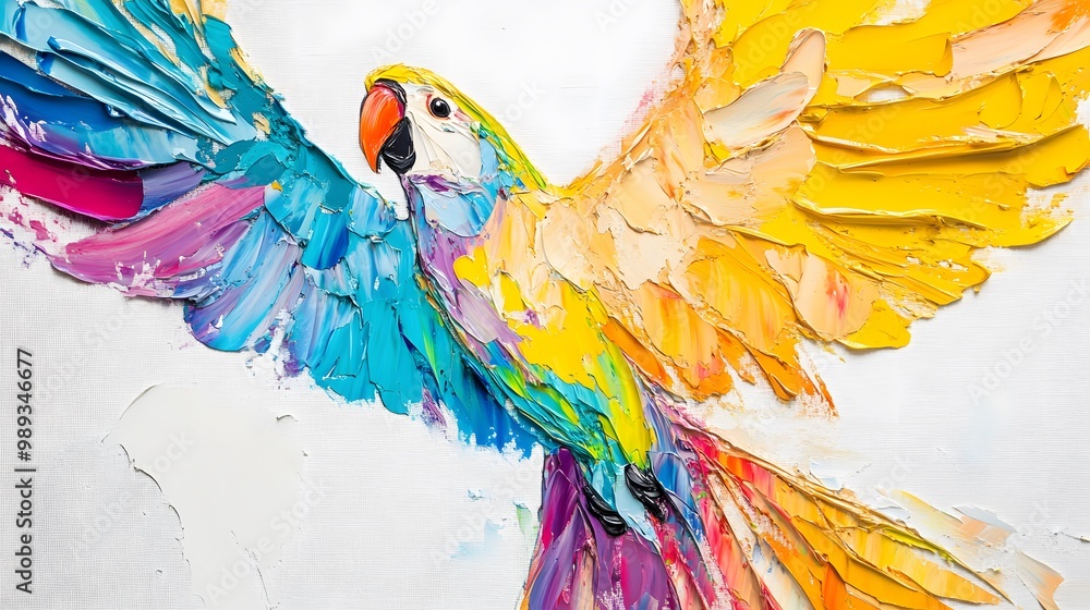 Fototapeta premium Oil Painting, Watercolor, Macaw, Colorful Parrot, Abstract Image, Texture, Pattern Background, Wallpaper, Cover and Screen of Smartphone, PC, Laptop, 9:16 and 16:9 Format