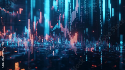 Wallpaper Mural Abstract digital landscape with glowing data visualization patterns representing modern technology and its impact on society Torontodigital.ca