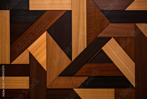 Art Deco Geometric Wood Pattern with Walnut, Cherry, White Oak, and Maple