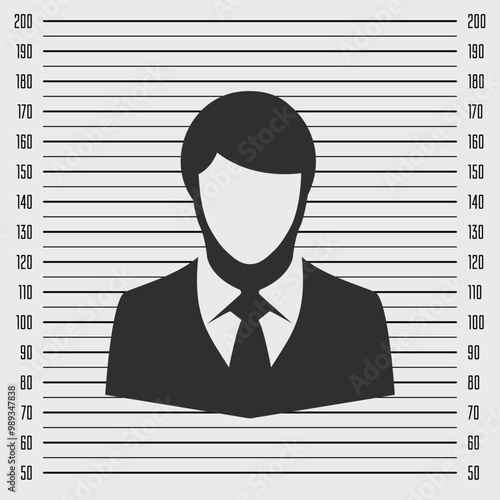 Police lineup, mugshot template with a table and silhouette of anonymous. Prisoner and Mugshot.