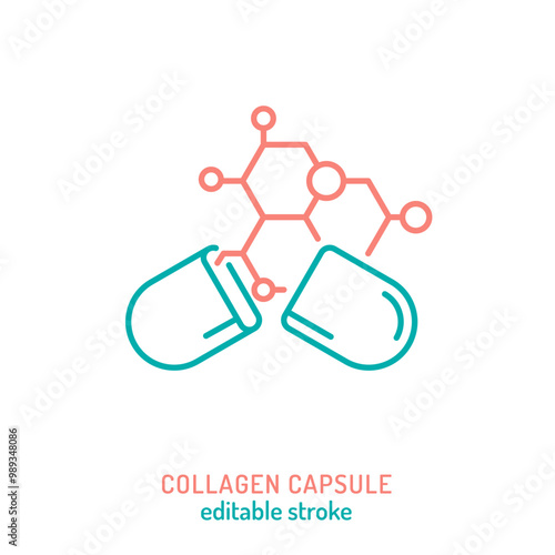 Collagen capsule line icon. Connective tissue protein pictogram. photo