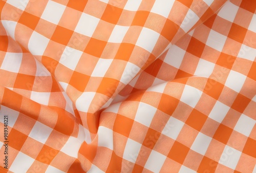 Orange and White Checkered Fabric Texture