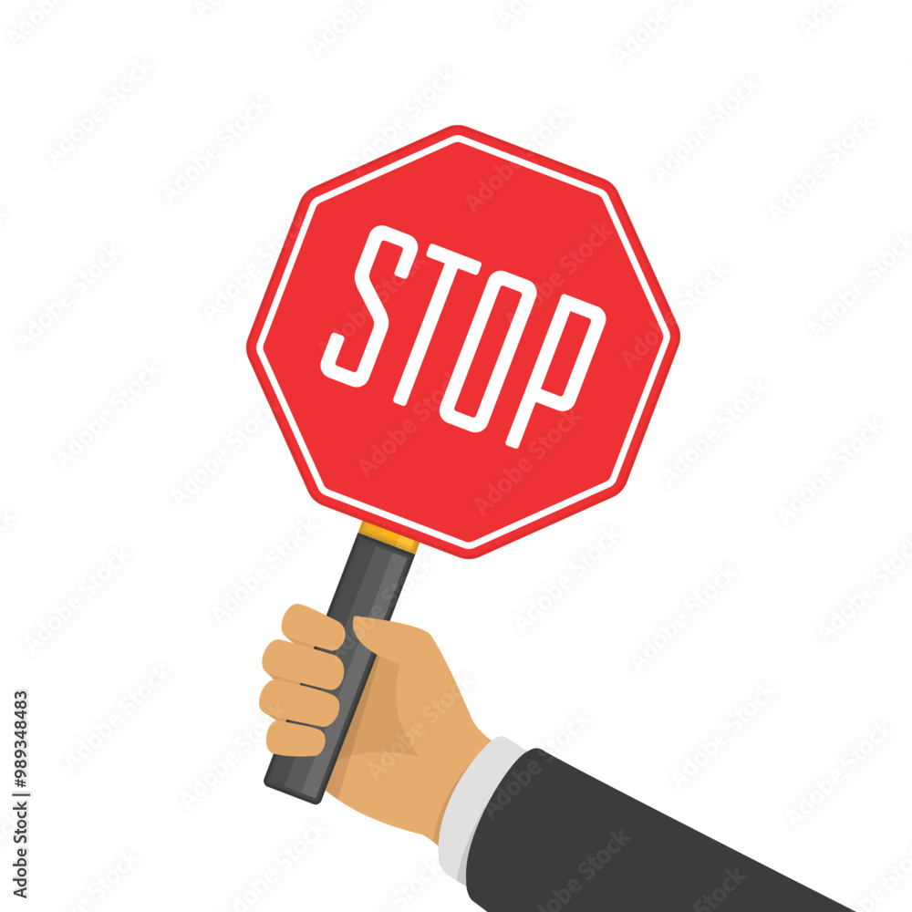 Businessman holding a stop sign in hand. Saying no, stop, or disagreement concept. Businessman holding a stop sign in hand. Saying no, stop, or disagreement concept.