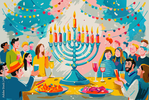 Joyous Hanukkah Celebration with Friends and Family Gathering