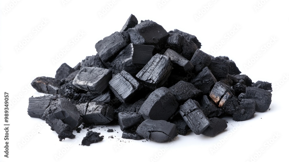 Pile charcoal with grill isolated on white background. charcoal for grill barbeque Pile charcoal with grill isolated on white background. charcoal for grill barbeque