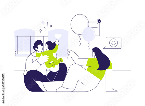 Adopted child moving in abstract concept vector illustration.