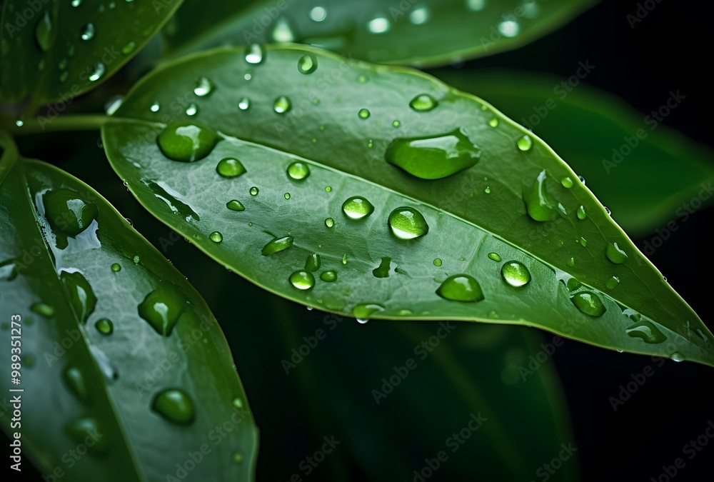 Close-Up Green Leaf with Water Droplets Macro Photography Close-Up Green Leaf with Water Droplets Macro Photography