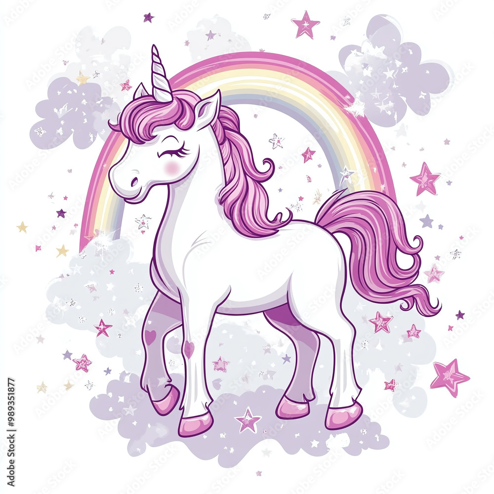 Cute Unicorn with Rainbow and Stars in Whimsical Pastel Fantasy Illustration for Children's Art Cute Unicorn with Rainbow and Stars in Whimsical Pastel Fantasy Illustration for Children's Art
